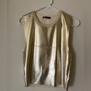 Zara Gold Metallic Sleeveless Tank Top